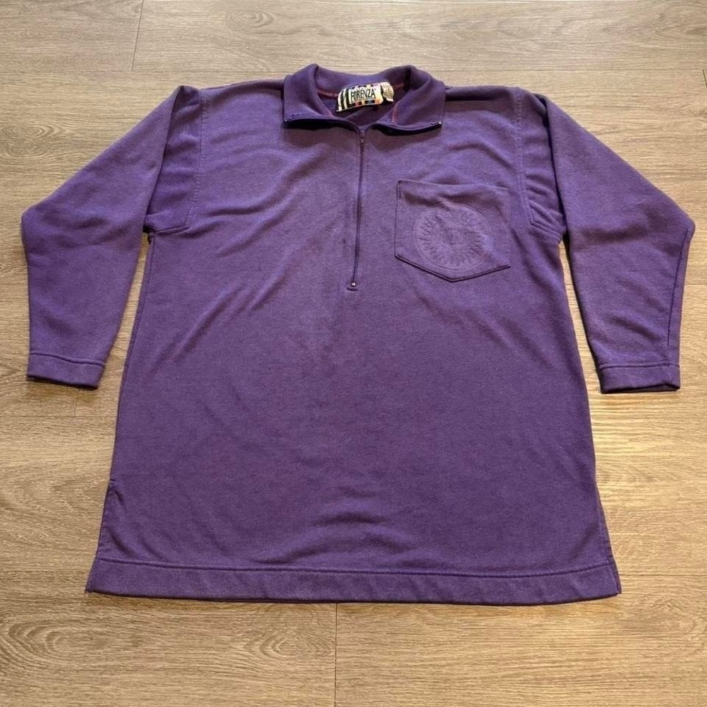 Vintage 80s Authentico Forenza Sun Crest Quarter-Zip XL Deep Purple Faded